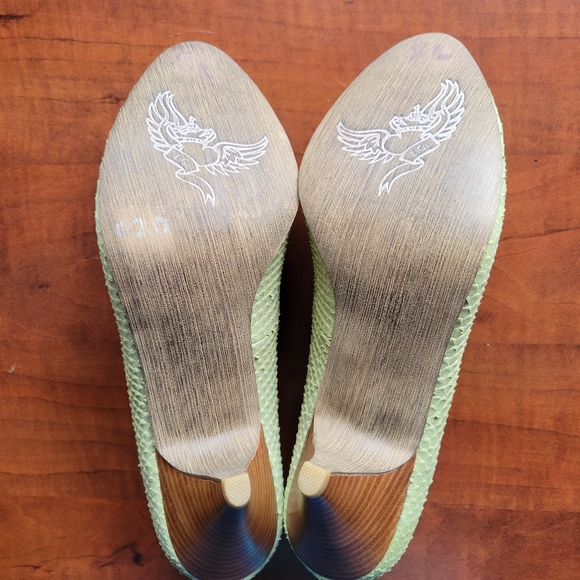 ZIGI Girl Green Snakeskin Leather Almond Toe Vintage Pump Heels Size 9 - Picture 7 of 10